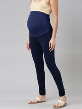 Load image into Gallery viewer, Go Colors Navy Cotton Stretch Maternity Churidar