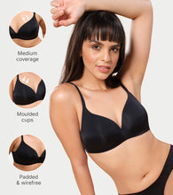 Load image into Gallery viewer, Enamor Innovations Invisibra, Ultra smooth, Flexi Wire Lift, Bonded, Women's T-Shirt Bra - Seamless, No-Pinch, Padded, Wirefree, Medium Coverage - F084 (Black)