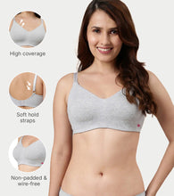 Load image into Gallery viewer, Enamor Ultra-Smoothing Women's Cotton Everyday T-Shirt Bra - No-Pinch, Hidden Lift, Non Padded, Wirefree, High Coverage - A027 (Greymelange)