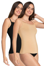 Load image into Gallery viewer, Amante Shelf Support Straight Neck Sleeveless Camisole (Pack of 2) - Black_Hazelnut 84902