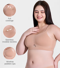 Load image into Gallery viewer, Enamor Innovations Cloudsoft Invisi Bonded Neck Women's Everyday Cotton Minimizer Bra - Padded , Wirefree, Full Coverage - A064 (Available in Plus Size) (Honey Beige)