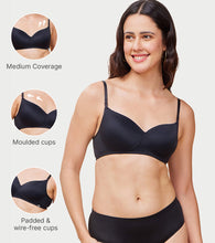 Load image into Gallery viewer, Enamor Women's Everyday Balconette T-Shirt Bra - Eco fabric, Padded, Wirefree, Medium Coverage - F131 (Black)