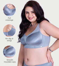 Load image into Gallery viewer, Enamor Full Figure Satin Minimizer Bra - Non-Padded, Non-Wired, High Coverage - F148 (Chrome Grey)