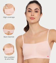 Load image into Gallery viewer, Enamor Moulded Double Layer Front Women's Cotton Cami Bra - Detachable Slim Straps with Back Keyhole, Non Padded, Wirefree, High Coverage - A022 (Pearl)