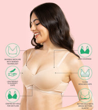 Load image into Gallery viewer, Enamor Innovations CloudSoft, Invisi Neckline Women's Cotton Everyday T-Shirt Lift Bra - Padded, Wired, High Coverage - A132 (Pale Skin)