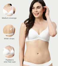 Load image into Gallery viewer, Enamor Supima Cotton Women's Plunge Lift Everyday T-Shirt Bra - Extra Comfort, Padded, Wirefree, Medium Coverage - A039 (White)