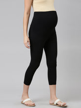 Load image into Gallery viewer, Go Colors Black Cotton Stretch Maternity Cropped Legging