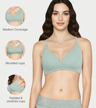 Load image into Gallery viewer, Enamor Drip T Shirt Bra for Women Padded, Wire-Free, Medium Coverage - SMB03 (Sage Green)