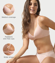 Load image into Gallery viewer, Enamor Supima Cotton Women's Plunge Lift Everyday T-Shirt Bra - Extra Comfort, Padded, Wirefree, Medium Coverage - A039 (Pearl)
