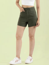 Load image into Gallery viewer, Go Colors Olive Green Cotton Twill Shorts
