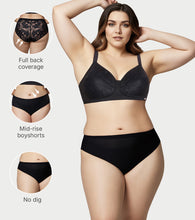 Load image into Gallery viewer, Enamor BambooBliss Lace Back Boyshorts, Mid Rise, Full Back Coverage - IP26 (Black)