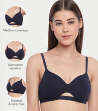 Load image into Gallery viewer, Enamor Innovations CloudSoft, Invisi Neckline Women's Cotton Everyday T-Shirt Bra - Padded, Wirefree, Medium Coverage - A032 (Eclipse)