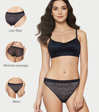 Load image into Gallery viewer, Enamor Lit String Bikini for Women Low Waist, Lace Front, Mesh Back - SMP02 (Black)
