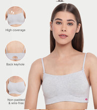 Load image into Gallery viewer, Enamor Moulded Double Layer Front Women's Cotton Cami Bra - Detachable Slim Straps with Back Keyhole, Non Padded, Wirefree, High Coverage - A022 (Greymelange)