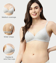 Load image into Gallery viewer, Enamor Supima Cotton Women's Plunge Lift Everyday T-Shirt Bra - Extra Comfort, Padded, Wirefree, Medium Coverage - A039 (Greymelange)