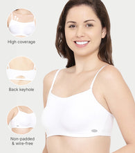 Load image into Gallery viewer, Enamor Moulded Double Layer Front Women's Cotton Cami Bra - Detachable Slim Straps with Back Keyhole, Non Padded, Wirefree, High Coverage - A022 (White)