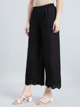 Load image into Gallery viewer, Go Colors Black 100% Cotton Embroidered Wide Pant