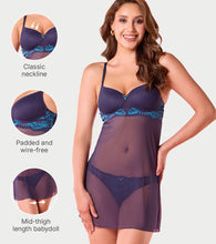 Load image into Gallery viewer, Enamor N193 Padded Wire-Free Babydoll Glam Wave Chemise - Aqua Swirl