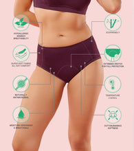Load image into Gallery viewer, Enamor IP12 Bamboo Cotton Period Panty - Mid Waist, Full Back Coverage, Extended Protective Lining with Extra Layer at the Crotch - Grape Wine