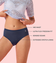 Load image into Gallery viewer, Enamor IP02 Innovations Invisi, Fit Flex, No Visible Panty Lines, All Day Comfort, Mid Waist Brief Panty for Women - Breathable Lightweight Fabric, Antimicrobial with Stain Release, Bonded Free Cut, Regular Coverage - Pack of 1 (Navy)