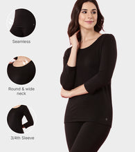 Load image into Gallery viewer, Enamor TH05 Women's Thermal Sleeve Top with Soft Heat Generating Fabric, Wide Round Neckline with Engineered HeatSkins™ Warm Technology. ( Black)