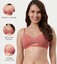 Load image into Gallery viewer, Enamor Innovations CloudSoft, Invisi Neckline Women's Cotton Everyday T-Shirt Bra - Padded, Wirefree, Medium Coverage - A032 (Rosette)