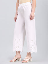 Load image into Gallery viewer, Go Colors White 100% Cotton Embroidered Wide Pant