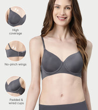 Load image into Gallery viewer, Enamor Innovations Ecolite, Smoother Perfect Lift Women's T-Shirt Bra - Crush Proof Cups, Padded, Wired, High Coverage - F057 (Ink Grey)