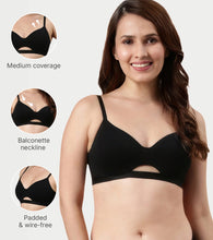 Load image into Gallery viewer, Enamor Innovations CloudSoft, Invisi Neckline Women's Cotton Everyday T-Shirt Bra - Padded, Wirefree, Medium Coverage - A032 (Black)