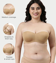 Load image into Gallery viewer, Enamor Strapless Multiway Styling Women's T-Shirt Bra - Padded, Wired, Medium Coverage - F074 (Available in Plus Sizes) (Buff)