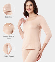 Load image into Gallery viewer, Enamor TH05 Women's Thermal Sleeve Top with Soft Heat Generating Fabric, Wide Round Neckline with Engineered HeatSkins™ Warm Technology. ( Pale Skin)
