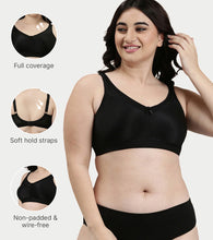 Load image into Gallery viewer, Enamor Hidden X-Frame and Smoothening Women's Full Support Everyday Bra - Jiggle control, Non Padded, Wirefree, Full Coverage - FB12 (Available in Plus sizes) (Black)