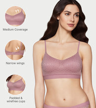 Load image into Gallery viewer, Enamor Lit Balconette Bra for Women Padded, Wire-Free, Medium Coverage, Lace Jacquard on Cups - SMB02 (Mild Lavender)