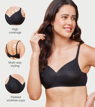 Load image into Gallery viewer, Enamor Innovations Ecolite, Smoother Perfect Lift Women's T-Shirt Bra - Padded, Wirefree, High Coverage - F165 (Black)