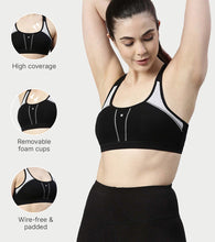 Load image into Gallery viewer, Enamor Medium Impact, Side Panel Shaping, Racer Back Women's Cotton Sports Bra - Padding with Removable Cups, Wirefree, High Coverage - SB08 (Black)