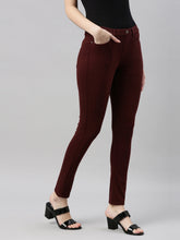 Load image into Gallery viewer, Go Colors Maroon Cotton Polyester Super Stretch Jeggings