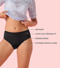 Load image into Gallery viewer, Enamor IP02 Innovations Invisi, Fit Flex, No Visible Panty Lines, All Day Comfort, Mid Waist Brief Panty for Women - Breathable Lightweight Fabric, Antimicrobial with Stain Release, Bonded Free Cut, Regular Coverage - Pack of 1 (Jet Black)