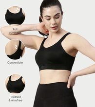 Load image into Gallery viewer, Enamor Innovations Fab-fresh Breathable cup, Women's High Impact Sports Bra - Convertible, Padded, Wirefree, Full Coverage - SB18 (Black)