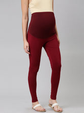 Load image into Gallery viewer, Go Colors Maroon Cotton Stretch Maternity Legging