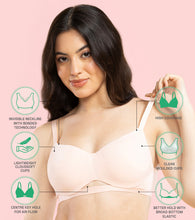 Load image into Gallery viewer, Enamor Innovations CloudSoft, Invisi Neckline Women's Cotton Everyday T-Shirt Lift Bra - Padded, Wired, High Coverage - A132 (Cherry Blossom Print)