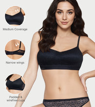 Load image into Gallery viewer, Enamor Lit Balconette Bra for Women Padded, Wire-Free, Medium Coverage, Lace Jacquard on Cups - SMB02 (Black)
