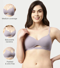 Load image into Gallery viewer, Enamor Innovations CloudSoft, Invisi Neckline Women's Cotton Everyday T-Shirt Bra - Padded, Wirefree, Medium Coverage - A032 (Silver Lilac)