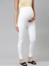 Load image into Gallery viewer, Go Colors White Cotton Stretch Maternity Churidar