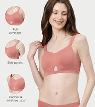 Load image into Gallery viewer, Enamor Innovations Cloudsoft Invisi Bonded Neck Women's Everyday Cotton Minimizer Bra - Padded, Wirefree, Full Coverage - A064 (Available in Plus Sizes) (Rosette)