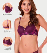 Load image into Gallery viewer, Enamor F194 Padded Wired High Coverage Glam Wave Smooth Bra - Plum Swirl