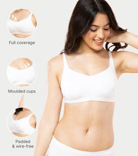Load image into Gallery viewer, Enamor Innovations Intellifresh Antimicrobial Minimizer Everyday Cotton Bra for Women - Padded, Wirefree, Full Coverage - A058 (White) (White)