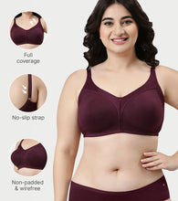 Load image into Gallery viewer, Enamor Innovations Fabcool Full Support Everyday Full Figure Bra - Jiggle Control and Antimicrobial, Non-Padded, Wirefree, Full Coverage Women's Bra - AB75 (Available in Plus Sizes) (Purple)