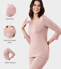 Load image into Gallery viewer, Enamor TH05 Women's Thermal Sleeve Top with Soft Heat Generating Fabric, Wide Round Neckline with Engineered HeatSkins™ Warm Technology. ( Pale Pink)