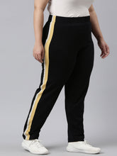 Load image into Gallery viewer, Go Colors Black Cotton Stretch Side Stripes Track Pant