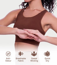 Load image into Gallery viewer, Enamor Wide Straps Seamed T-back Basic Workout Sports Bra - Quick Dry, Antimicrobial, Removable Padding, Non-Wired, Full Coverage - A202 (Sepia)